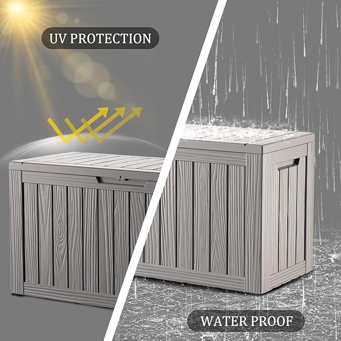 80 Gallon Waterproof Deck Box, Lockable Resin Storage Box for Patio Furniture Cushions Garden Tools and Outdoor Delivery Storage, Coffee