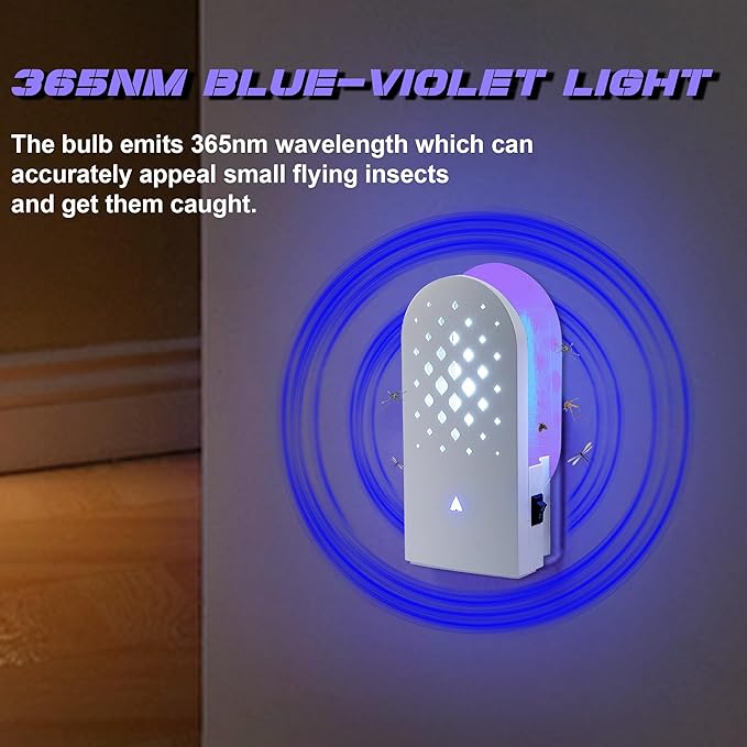 Lulu Home Flying Insect Trap Indoor, 365nm Plug-in Bug Light Catcher with 5 Reversible Sticky Pads for Mosquitos, Moths, Fruit Flies, Gnats - Fly Insect Trap for Home & Office