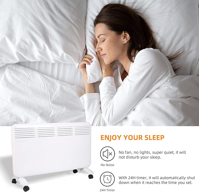Convection Space Heaters for Indoor Use, 1500W, Quiet Heating, Auto Thermostat, 24H Timer, 3 Modes, Wall Mounted/Freestanding, Electric Panel Heater for Bedroom, Bathroom, Office