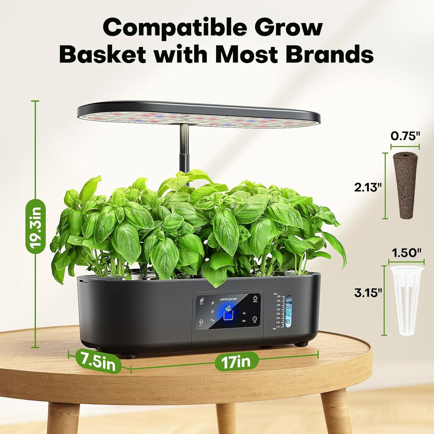 Ahopegarden Hydroponics Growing System Kit Indoor Herb Garden with Grow Light 12 Pods, with LCD Touch Panel Hydroponic Planter, Planting Height Up to 17", Grower Harvest Fresh Veggie Lettuce, Black