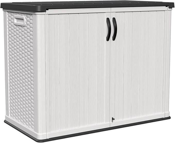 Patiowell 26 Cu.ft Plastic Outdoor Storage Cabinet, Lockable Waterproof Horizotal Storage Shed, Tool Box for Patio, Garden Tools, Garbage Cans, Pool Supplies, Easy Assembly, White(Not Include Shelves)