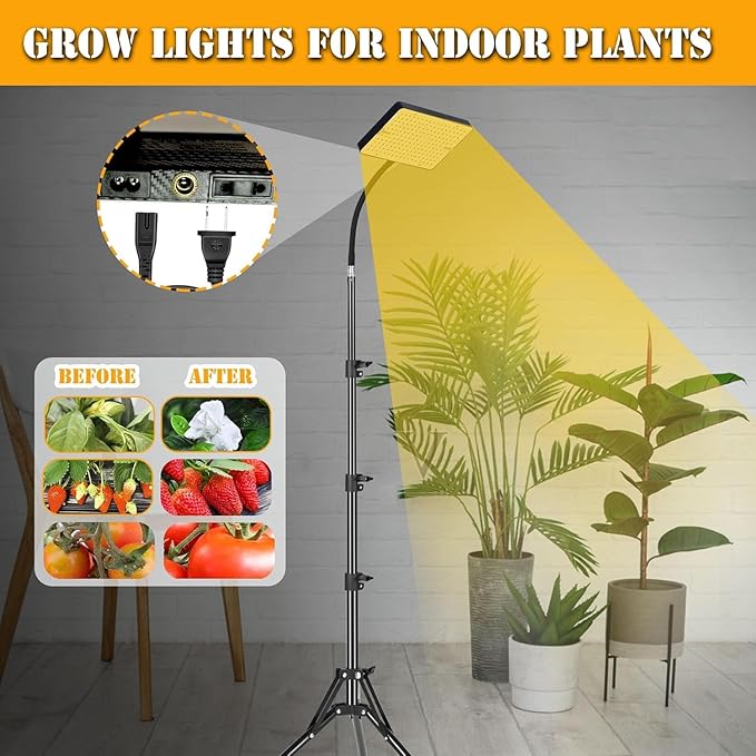 Tall Bonsai Tree Grow Light with Stand, 25 Watt Standing Plant Growing Lamps for Large Houseplants, Adjustable 12"-48" Tripod Stand Grow Light, Daisy Chain Function, On/Off Switch