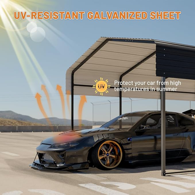 Metal Carport 13 * 20 FT Heavy Duty Carport Canopy with Galvanized Steel Roof Multi-Use Shelter Outdoor Portable Garage for Car, Boat, Pickup and Tractor