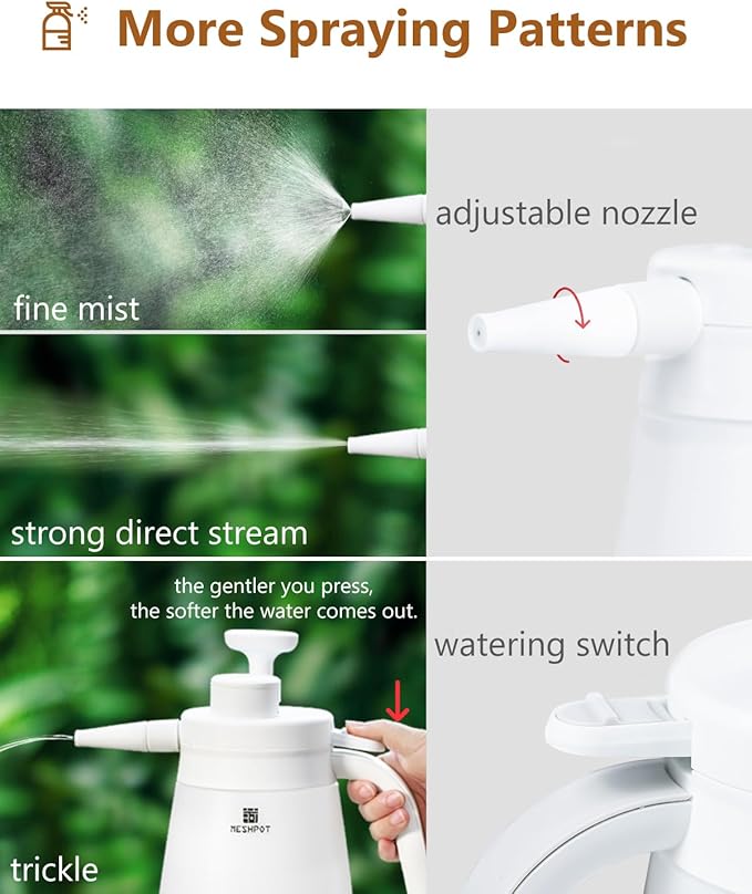 0.6 Gallon Garden Pump Sprayer, Easy to Fill with One Finger, 80 oz Small Water Sprayer Provide 3 Spraying Patterns, Handheld Weed Sprayer with Pressure Release Valve (2.4L White)
