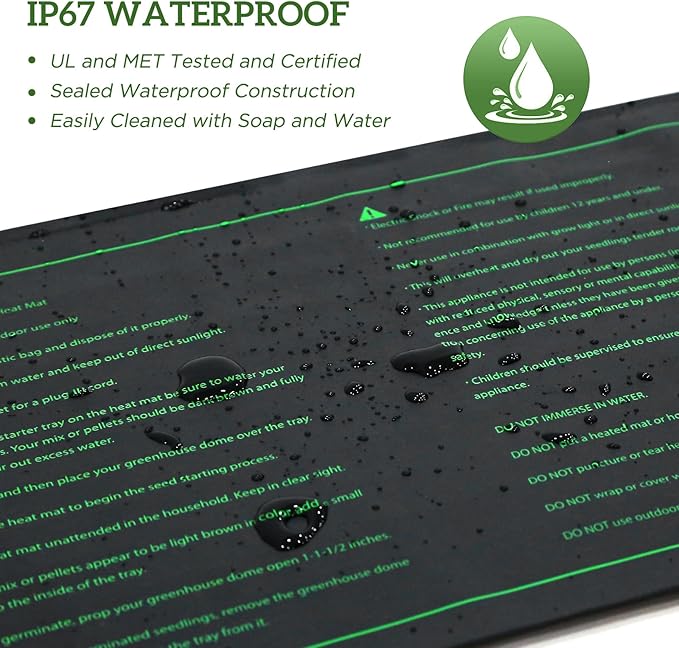 EAGLE PEAK 2 Pack Waterproof Seedling Heat Mat 10” x 20”, UL & MET-Certified Heating Pad for Seed Starting, Seed Germination, Warm Hydroponic Gardening Heating Pad, Contains (2) Warming Mats
