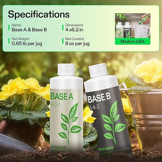 VIVOSUN Liquid Nutrients Base A & B Bundle, Grow Big Hydroponic Fertilizer, Supports Vegetative and Flowering Stages for Outdoor, Indoor Plants, Best Plant Food, Set of 8oz