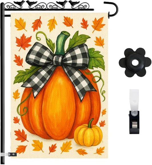Fall Pumpkin Garden Flag 12x18 Double Sided Burlap – Front Yard Flag for Outside, Weatherproof Autumn Outdoor Decor, Farmhouse Garden Flag Welcome, Vibrant Colors, Fade Resistant