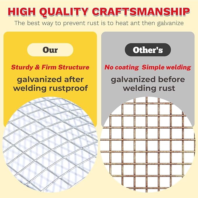 Hardware Cloth,1/2inch 48inx100ft 19 Gauge,Double-Layer Hot-Dip Galvanizing After Welding,Chicken Wire Fence Wire Mesh Fence Poultry Netting Garden Fence Tree Guard Rolls Chicken Coop Accessories