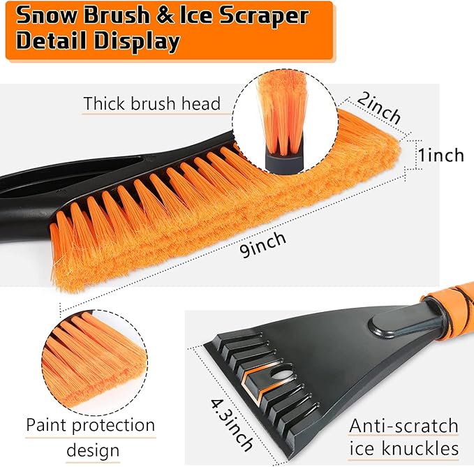 Car Accessories for Men 2 in 1 Snow Brush and Ice Scrapers for Car Windshield, 27" Winter Car Snow & Ice Remover with Foam Grip for Cars,Trucks,SUVs