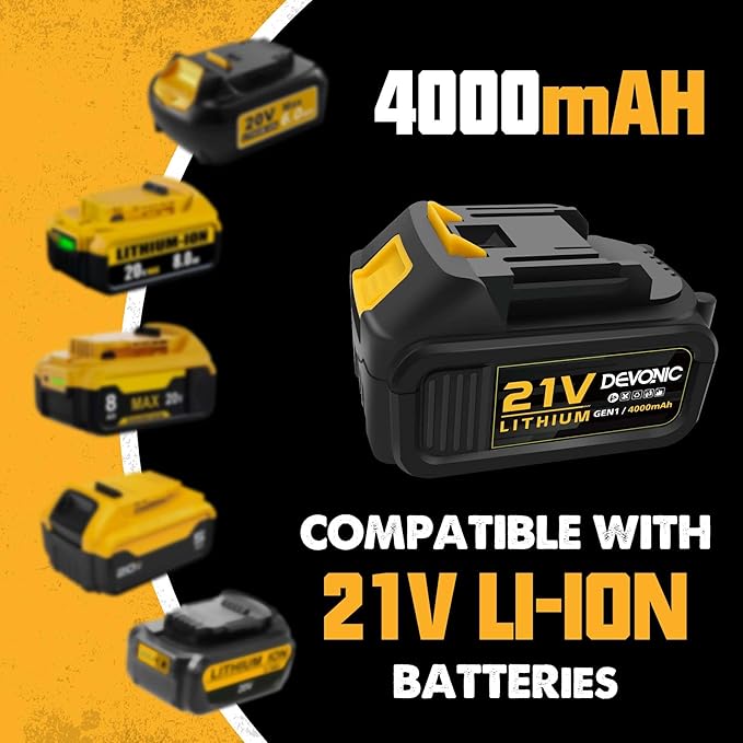 DEVONIC Cordless Snow Shovel,21 Volt 13 Inch 4-Ah Snow Thrower,Snow Blower with Adjustable Front Handle&Telescopic Pole and 2 Batteries.Width 6". Depth,12",16.8FT Throw Distance