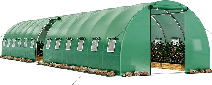 YITAHOME 44x10x7ft Greenhouse Extra Large Heavy Duty 4 Zipper Doors Outdoor Greenhouses 24 Windows Walk in Tunnel Green House Plant Gardening Upgraded Galvanized Steel Frame for Garden, Green