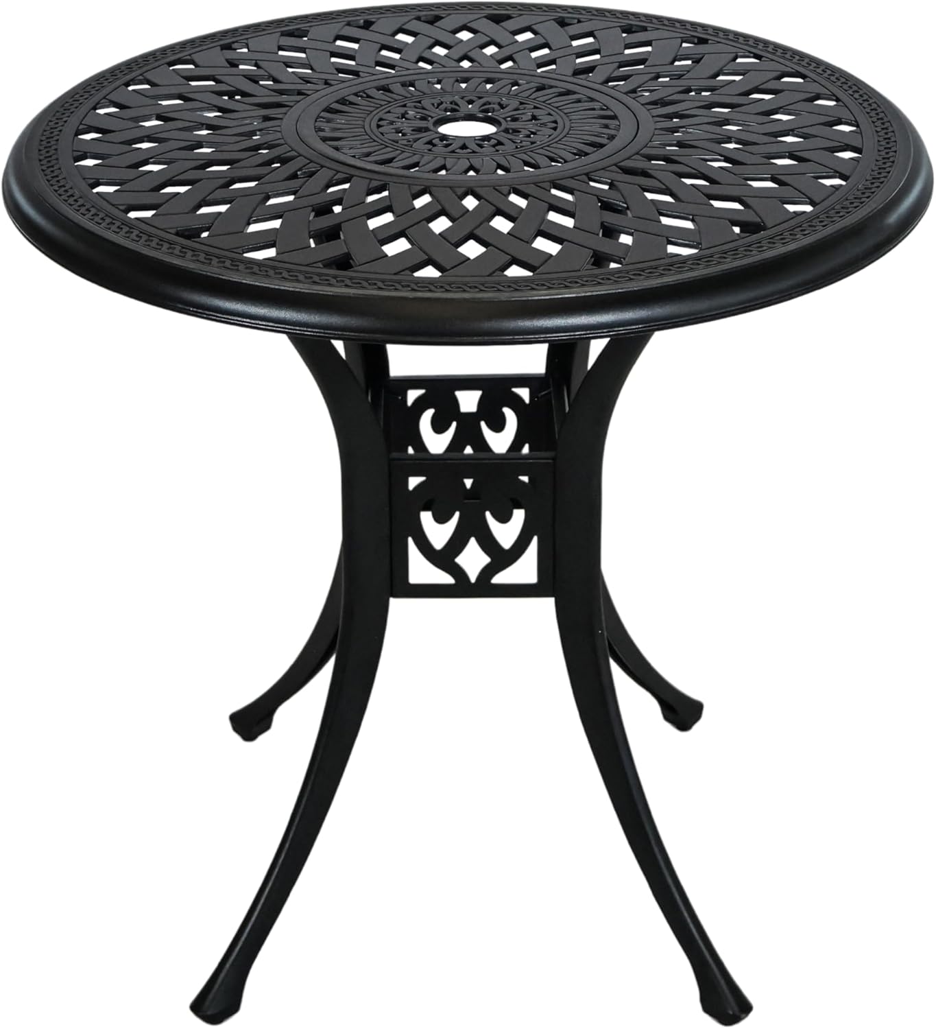30.3 Inch Round Patio Table Cast Aluminum Patio Table,Metal Patio Dining Table with Umbrella Hole,All Weather Outdoor Bistro Dining Table for Backyard, Garden, Balcony, Black