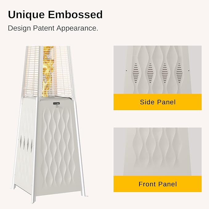 EAST OAK Pyramid Patio Heater, 48,000 BTU Outdoor Patio Heater, Quartz Glass Tube Propane Heater, Triple Protection System, With Wheels, Outdoor Heater for Commercial & Residential, White