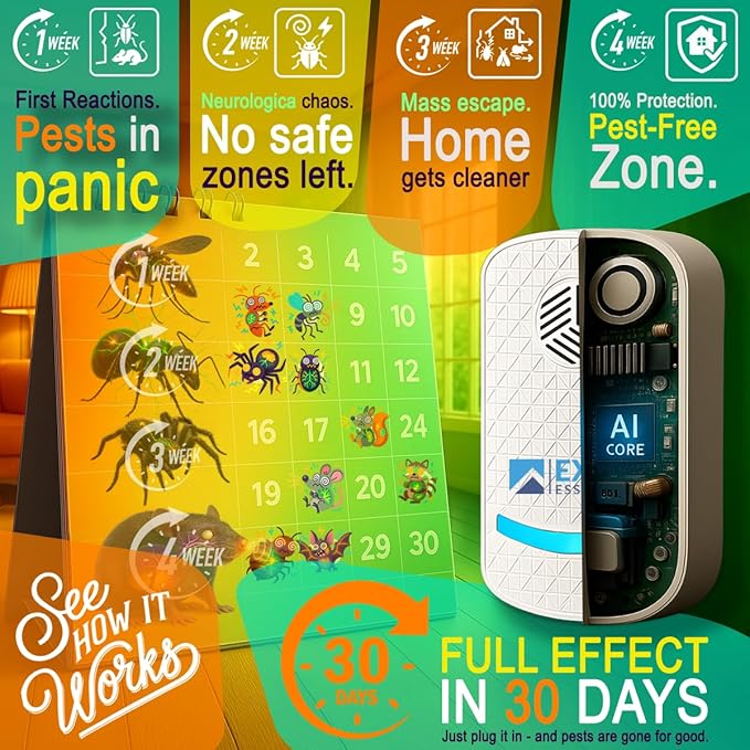 T-24, Ultrasonic Pest Repeller Wall Plug-in Most Effective Than Repellents - Get Rid of - Rodents, Squirrels, Mice, Rats, Bats, Roaches, Ants, Spiders, Bed Bugs, Мosquito, Insects, Fleas (4 Pack)