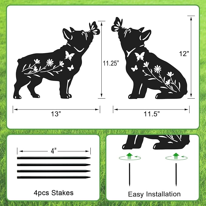 French Bulldog Gifts, Set of 2 Metal Dog Garden Statues for Outside,Yard,Lawn,Garden Stakes Decor Outdoor