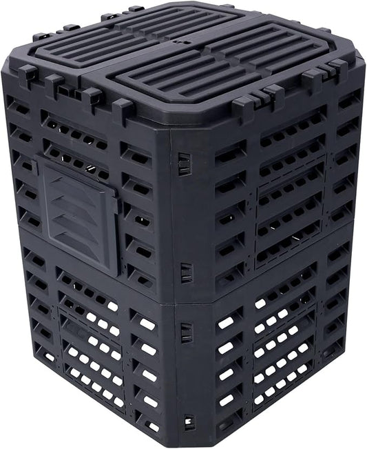 90 Gallon Garden Composter Bin - Premium Recycled Plastic, Large 340 Liter Capacity, Easy Assembly, Lightweight, Aerating Outdoor Compost Box for Fertile Soil