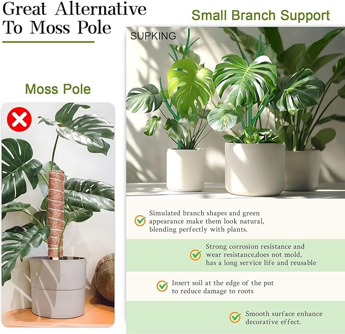 Plant Support Stakes,Adjustable Height Branch Shape Plant rods for Small &Medium Monstera 2 3 4 Fee Tall Support Sticks for Climbing Plants,Garden Accessories,Alternative to Moss Poles,2 Sets 51"