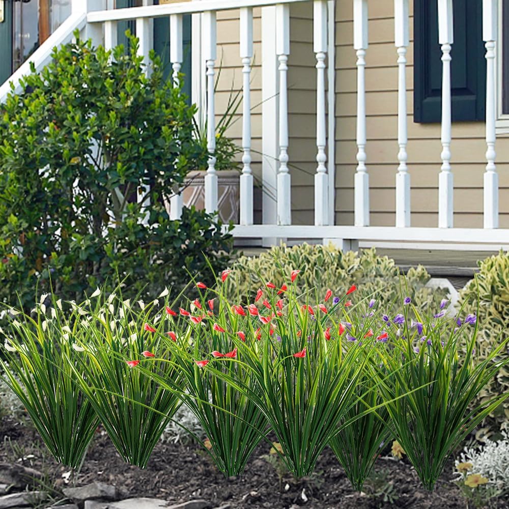 Melorca&Guilla Artificial Plants Outdoor 3PCS 23“ Fake Tall Grass,Faux Grass Plant,Artificial Greenery Shrubs Bushes for Garden Porch Window Box Shop Office Home Décor