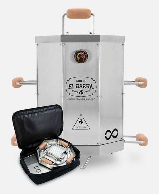 EL BARRIL 15lbs Stainless Steel Foldable Charcoal Smoker & Grill Barrel – Portable Outdoor Smokers with Grilling Accessories & Carry Bag