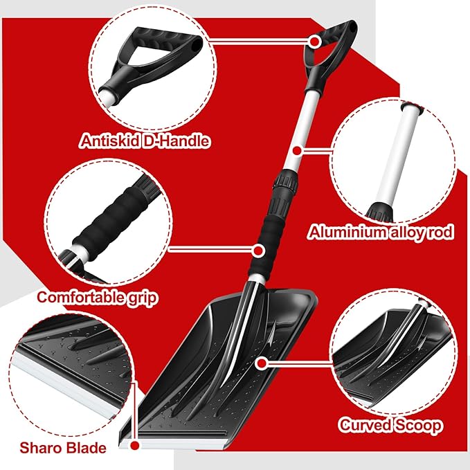 Lasnten 2 Pcs Kids Snow Shovels with D Handle Extendable Plastic Toddler Shovels 27 to 34 Inch for Car Trunk Winter Snow Removal Driveway Camping Yard Garden Activities