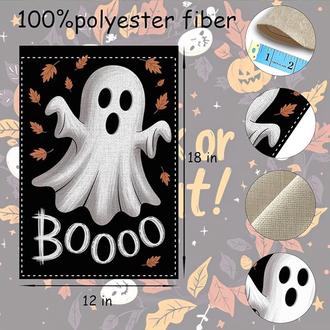 Fokongna Halloween Ghost Garden Flag, Halloween Ghost Decor Boo Garden Flag, 12x18 Inch Burlap Vertical Double Sided Flags, for Home Yard Outside Decorations