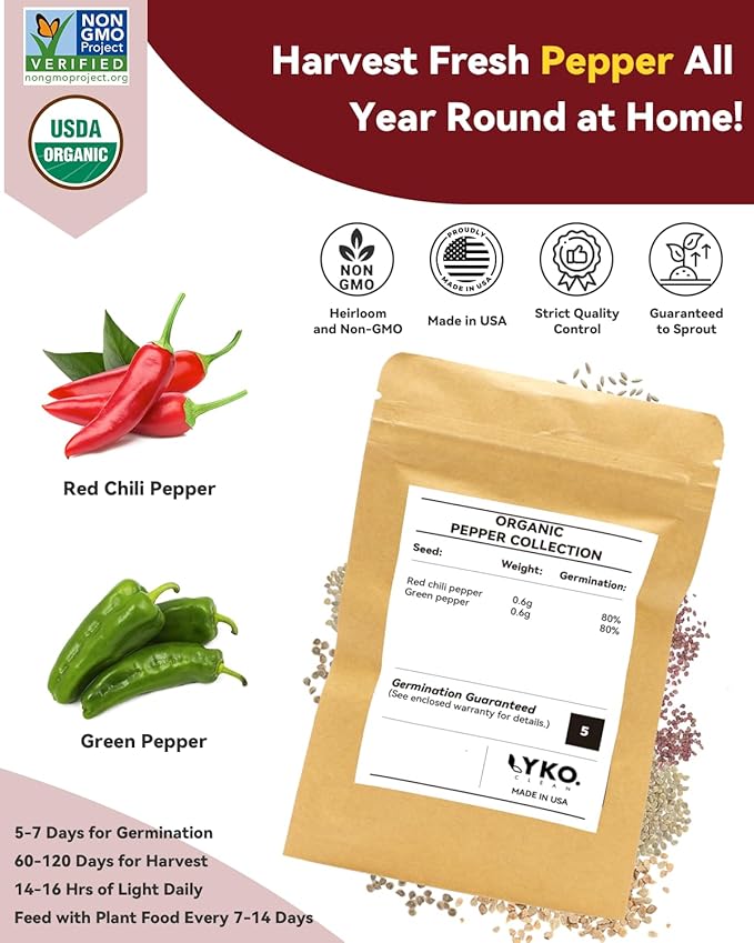 Hot Pepper Seed Pod Kit for Aerogarden, Ahopegarden Hydroponics Growing System Indoor Garden Includes Jalapeno Peppers and Cayenne Chili Peppers, 16 Pods, 500+ Seeds