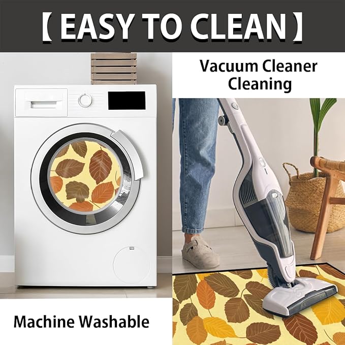 cfpolar Fall Non-Slip Soft Half Round Door Mat, Maple Leaves Autumn Semicircle Mat for Indoor Entrance Garage Bath Living Room Patio 24 x 36 in