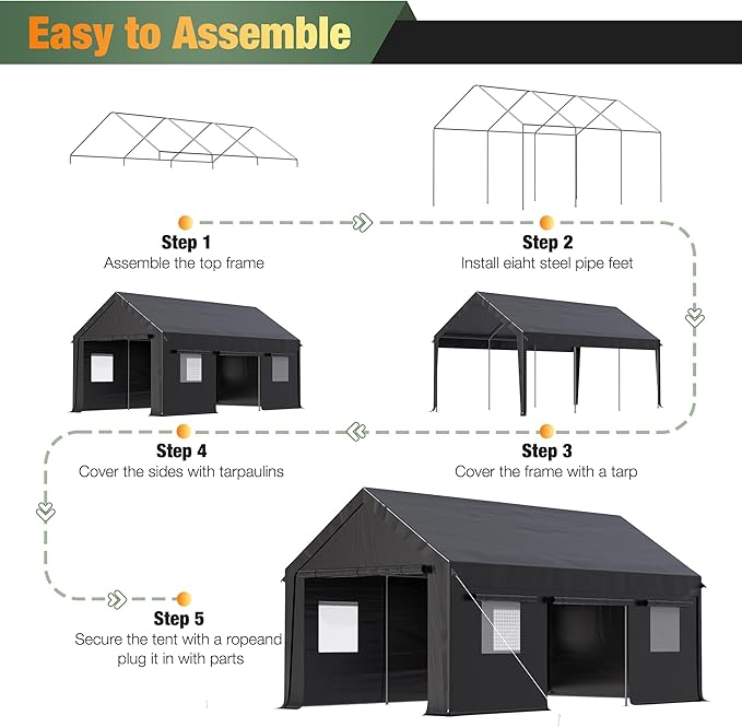 Polar Aurora Carport, 12x20 FT Heavy Duty Carport with Side-Opening Door & Roll-Up Windows, Car Port Canopy, Outdoor Portable Garage for Car, Truck, Boat, Motorcycle