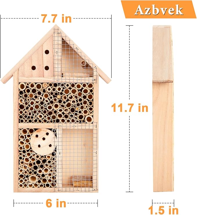 Wooden Insect House Hotel for Bee, Butterfly, Ladybirds, Beneficial Insect Habitat, Bug Hotel Garden 11.7" x 7.7" (B)