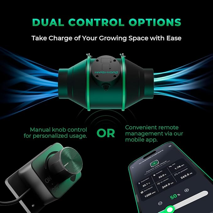 Mars Hdyro 2025 New Version iFresh 6 Inch Smart Inline Duct Fan with Variable Speed Controller, 402 CFM App Control Ventilation Exhaust Fan for Grow Tents, Hydroponics