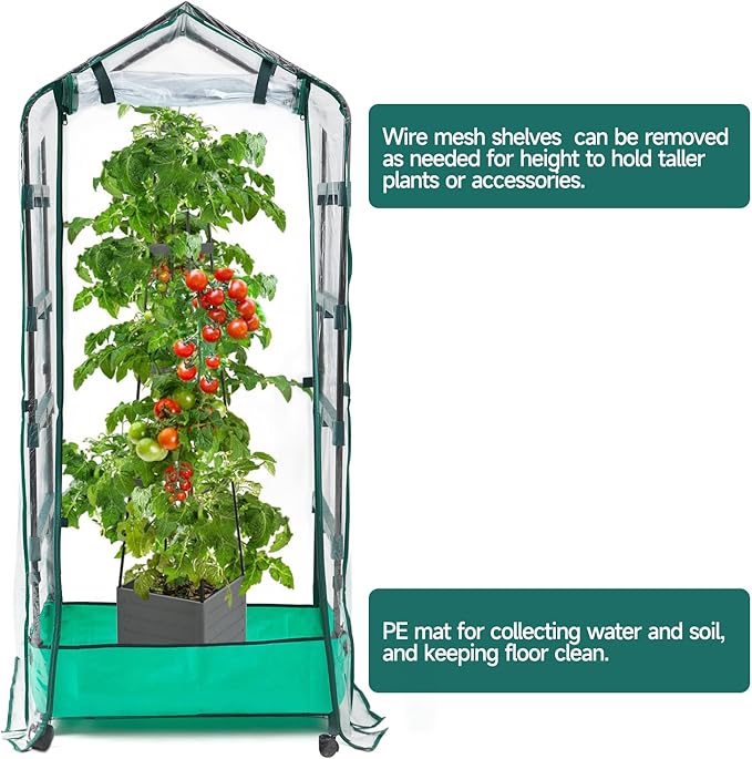 5 Tier Mini Greenhouse with Wheels for Indoor Outdoor, Portable Green House with PVC Cover and Shelves for Seedling, Greenhouse with Waterproof Mat and Cover Tape, Gardening Gifts for Women Men