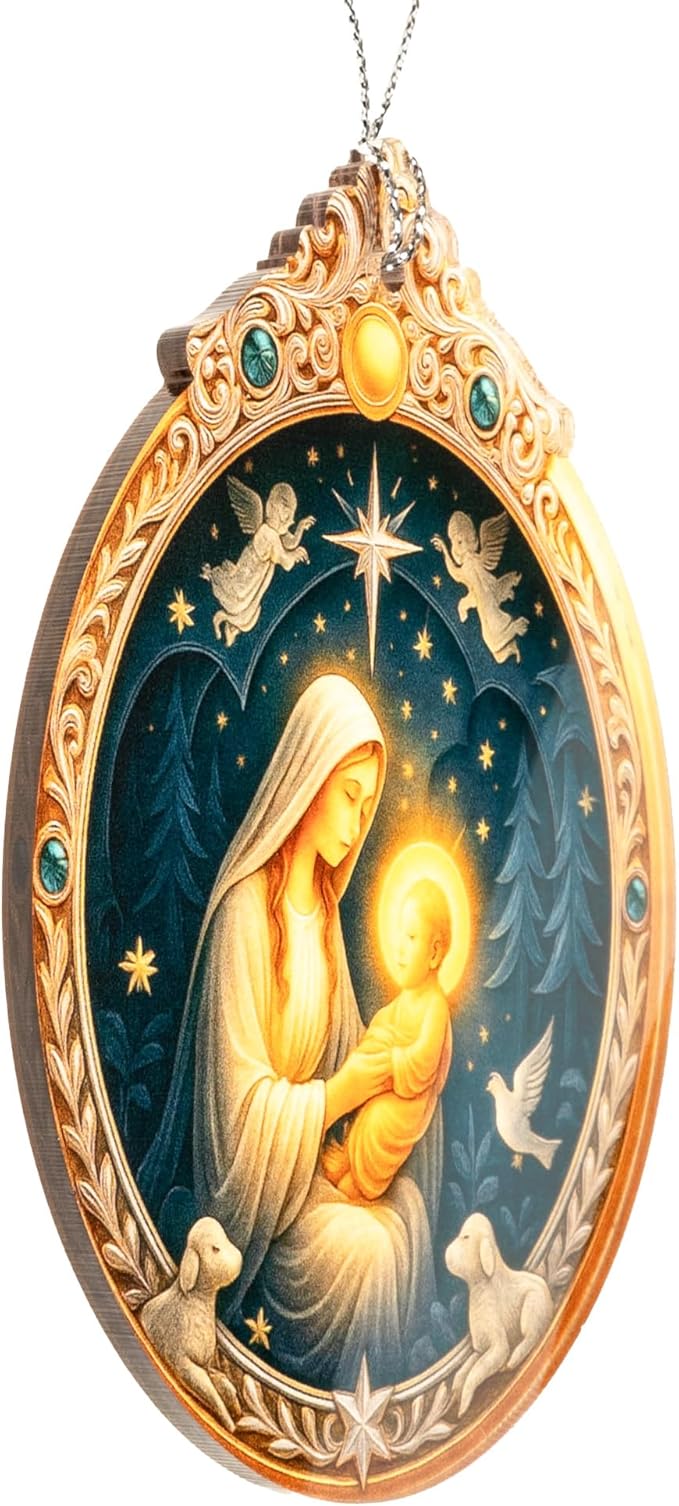 Nativity Mary and Baby Jesus Ornament – nativity ornament – religious gifts – christian decor – christmas ornament – Suncatcher effect window hanging – Car Hanging