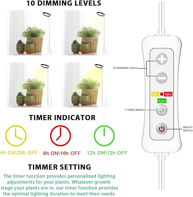 Plant Grow Light,yadoker LED Growing Light Full Spectrum for Indoor Plants,Height Adjustable, Automatic Timer, 5V Low Safe Voltage,Idea for Small Plant Light(3 Pack)