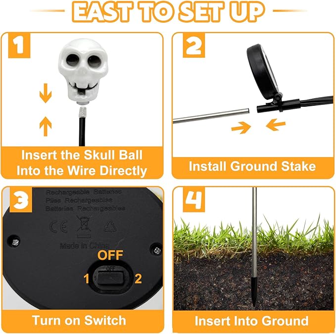 Set of 3 Halloween Skull Lights Outdoor Solar Pathway Lights with 18 Cool White LEDs for Garden Yard Lawn Patio Decorations