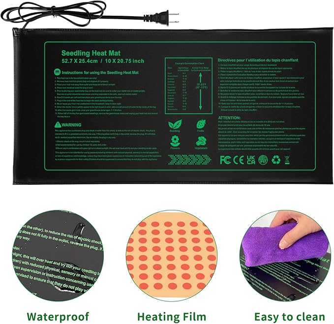 NAMOTEK Seedling Heat Mat, 10" x 20.75" Waterproof Plant Heating Mat, Warm Hydroponic Heating Pad for Indoor Home Gardening Seed Starter,Germination, Greenhouse