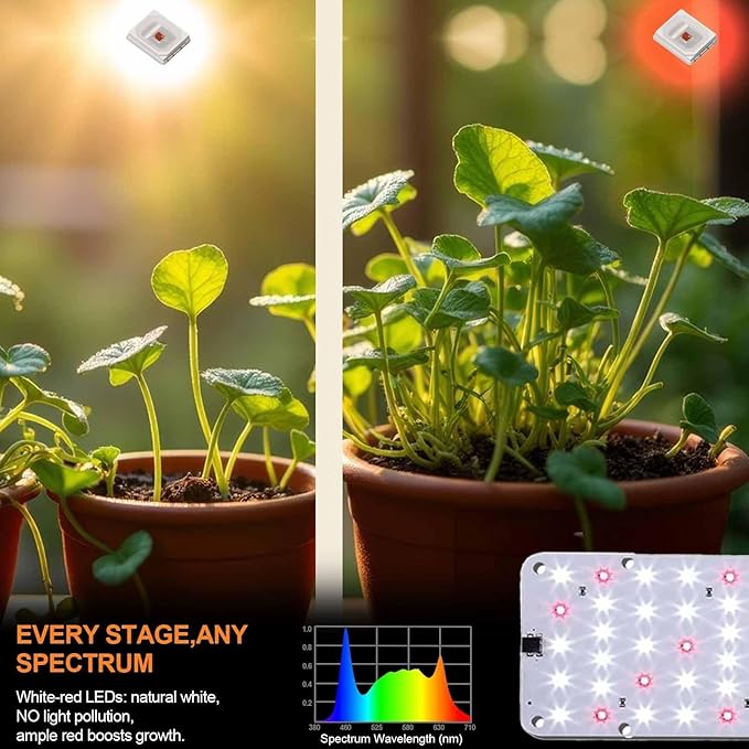 DOMMIA Grow Light, 20W Ultra-Thin Panel Grow Lights for Indoor Plants, High PPFD Full Spectrum, Dimmable, 6/12/16H Timer Auto on/Off, Suitable for Indoor Growing, Cold White 2-Pack