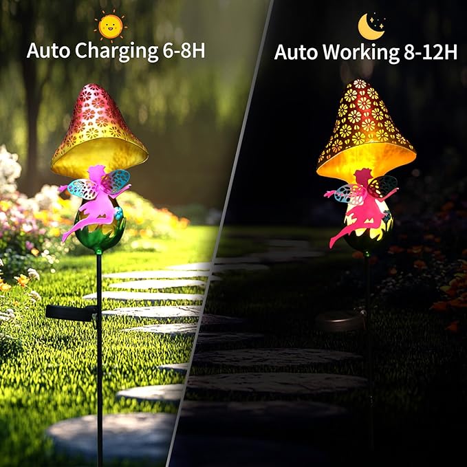 ZKLiLi Solar Lights Garden Decorations,Mushroom Fairy Light,Solar Warm LED Light for Pathway Lawn Patio Courtyard Gifts for Mom Grandma Women(Fairy Mushroom)