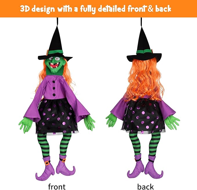 POPGIFTU 35" Halloween Witch 3D Windsock – Outdoor Hanging Witch Decoration for Yard, Porch, Garden or Party