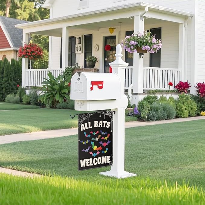 All Bats Welcome Garden Flag, Funny Equality Inclusive Yard Sign for Outside, LGBT Trans Pride Ally Flag, Halloween House Flags, Bat Fall Lawn Porch Outdoor Farmhouse Decor for Family Friend
