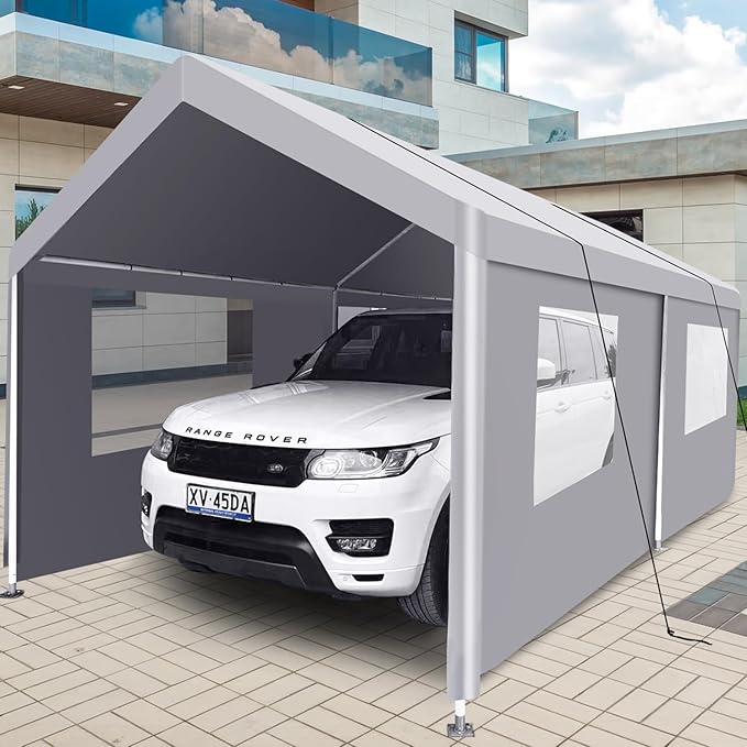 Carport 10x20 Ft Heavy Dut Car Port Canopy, Portable Garage Shelter Car Tents Carpas para Carros All Weather for Automobiles Truck Boat (Light Gray)
