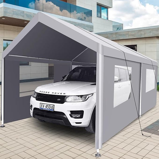 Carport 10x20 Ft Heavy Dut Car Port Canopy, Portable Garage Shelter Car Tents Carpas para Carros All Weather for Automobiles Truck Boat (Light Gray)