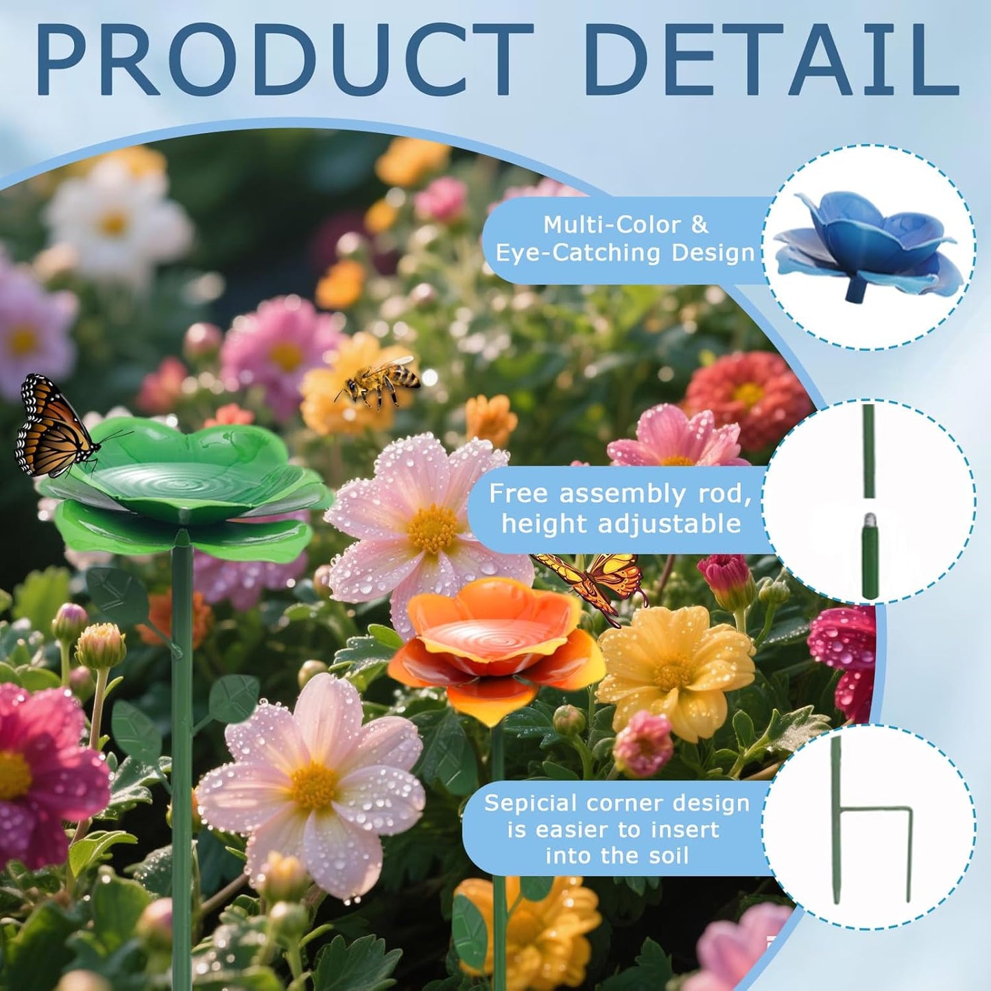 Bee Watering Station, Butterfly Feeder, Metal Bee Water Feeder with Flower Design,Elegant Outdoor Rose Yard & Patio Decoration (6PCS)