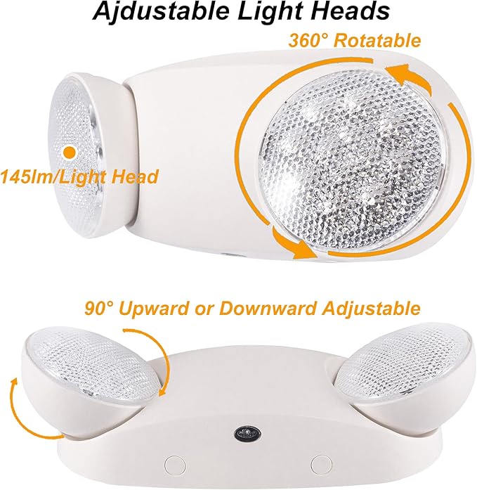 GRUENLICH LED Emergency Light, Exit Lighting Fixtures with 2 LED Bug Eye Heads and Back Up Batteries, UL 924 Qualified, 120/277 Voltage, 1-Pack