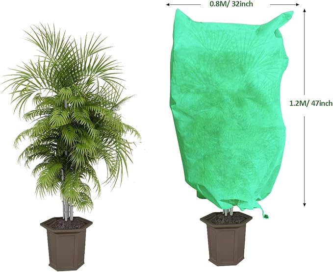 EAONE 12 Pack Plant Covers Freeze Protection, 32x47'' Winter Frosts Cloth for Outdoor Plants, Reusable Frost Blankets Drawstring Bags for Cold Freeze Sun Protection Bird Insect Prevention,Green