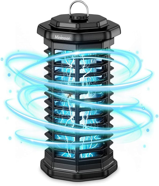 Minimoon Bug Zapper Outdoor 4000V Powerful Electric Mosquito Zapper, 15w Fly Trap Outdoor, IPX4, Corded Fly Zapper for Indoor, Yard, Backyard, Patio, Camping (Black)