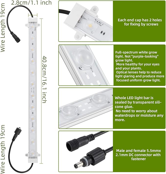 Litever Grow LED Light Strip Kits for Plants, 45W, Full Spectrum White Grow Lights, Easy Installation. Good for Indoor Plant Grow Shelf, Greenhouse, Grow Cabinets