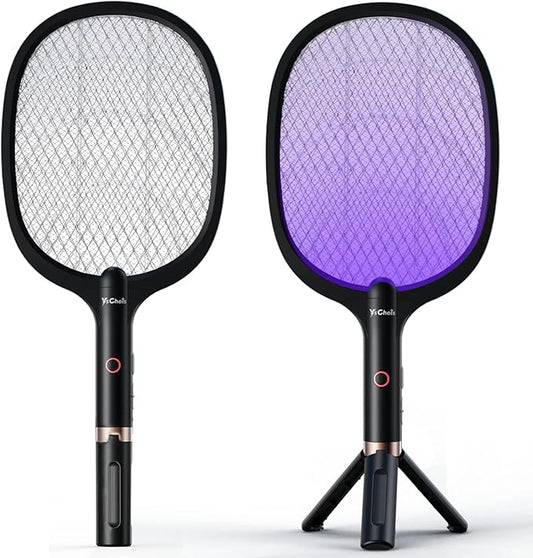 Electric Fly Swatter Racket, Rechargeable Fly Zapper - 4000 Volt, Exclusive 2-in-1 Bug Zapper Racket - USB Charging, 1800mAh Li-Battery, Indoor & Outdoor Use, Black, 2 Packs