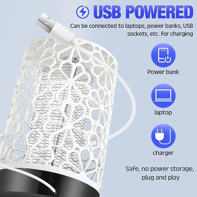 Qualirey 4 Pcs Electric Bug Zapper USB Mosquito Killer Repellent Fly Insect Lamp Purple Light Bug Trap for for Indoor Outdoor Bedroom Living Room Courtyard Backyard Patio(White)