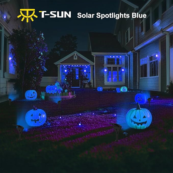 T-SUN Solar Spot Lights Outdoor 6Packs Blue Solar Spotlights Landscape Lights IP65 Waterproof Auto On/Off for Garden/Yard/Pathway/Patio