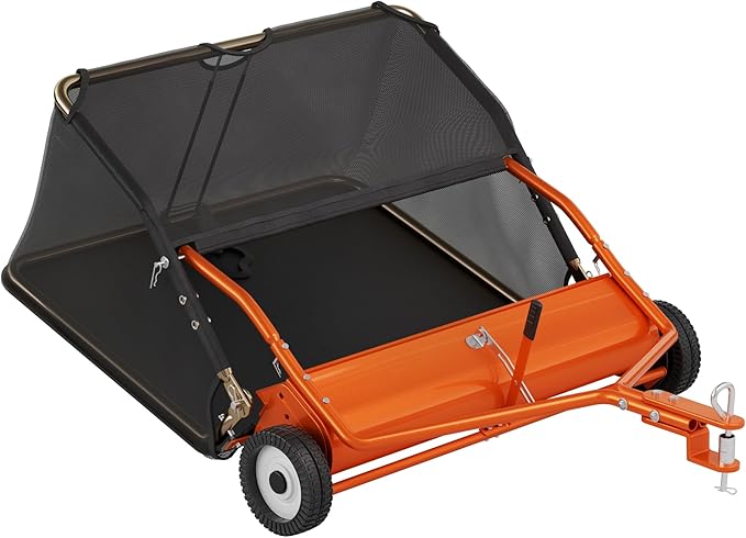 48" Lawn Sweeper Tow Behind, Grass Sweeper Tow Behind with 25.16 cu. ft Large Hopper, Heavy Duty Leaf & Grass Collector, Adjustable Brush Height Lever and Dumping Rope, Lawn and Yard Cleanup Tool